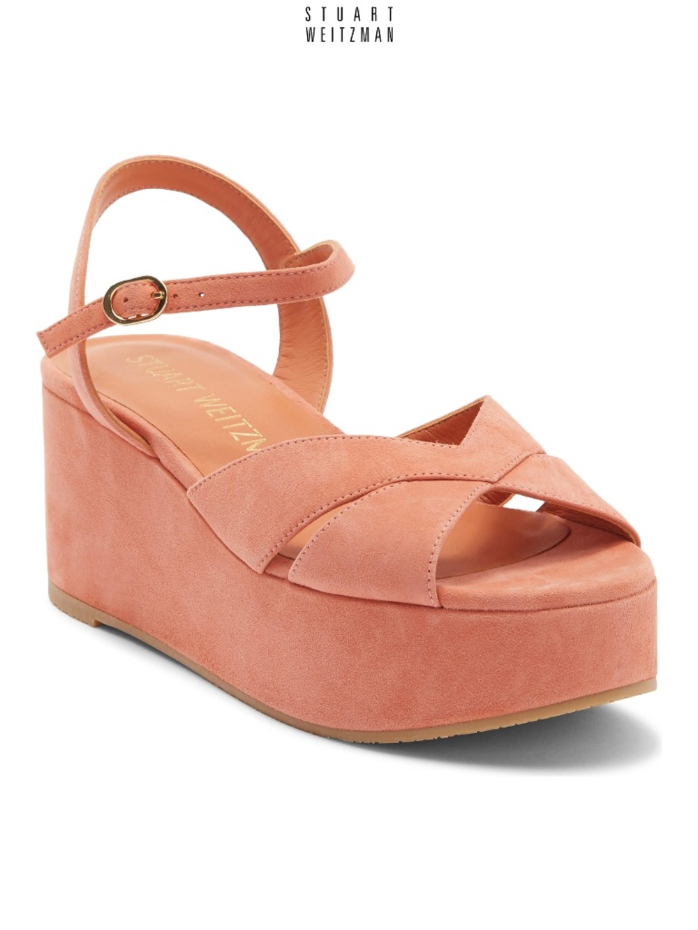 STUART WEITZMAN NIB CARMEN TERRACOTTA SUEDE MIDI WEDGE SANDAL. SIZE 8.5 B
